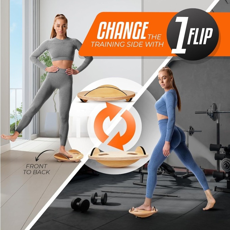 木製フィットネスバランスボード 大人用フットトレーナーペダル - Yoga Fitness Training のレビューと価格