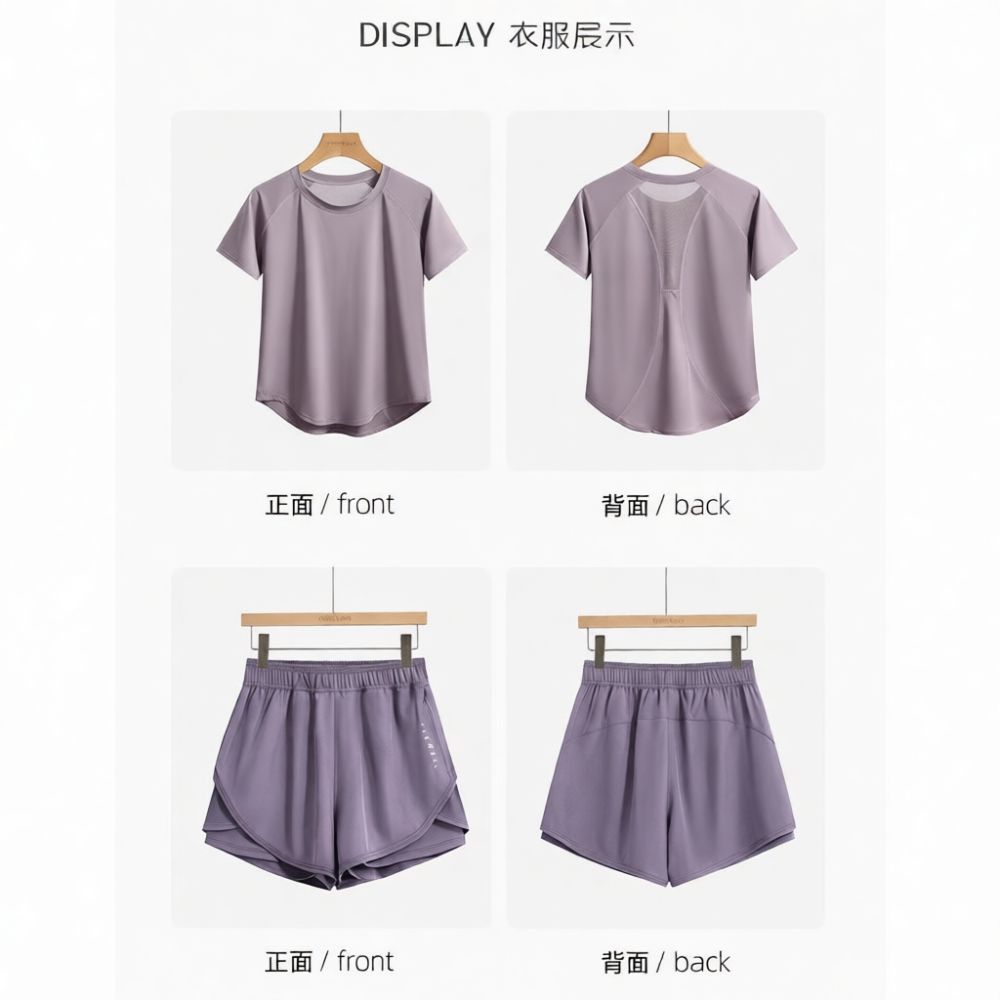 夏用ワークアウトセット。女性用、半袖トップスと一体型のヨガパ - Yoga Of Fitness のレビューと価格