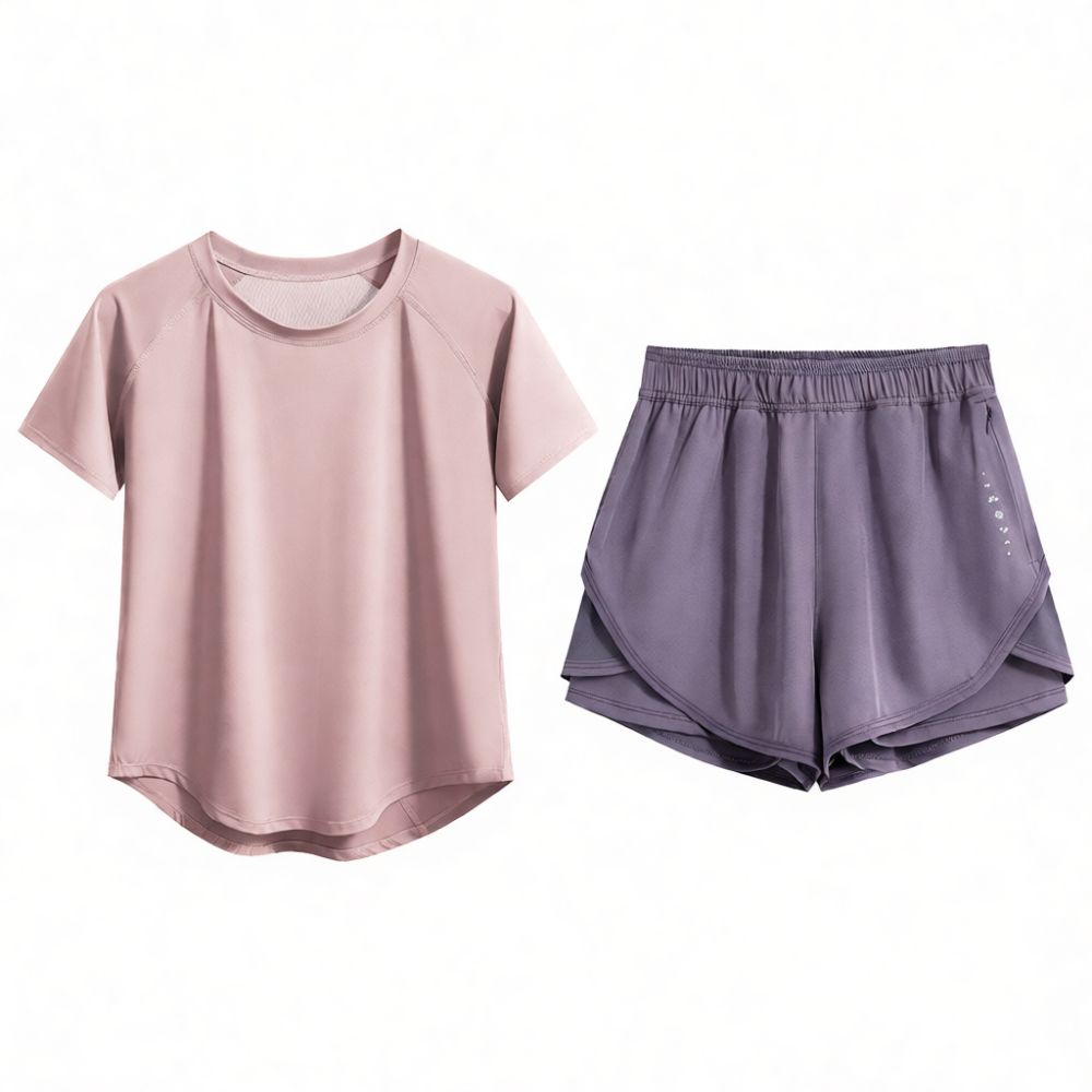 夏用ワークアウトセット。女性用、半袖トップスと一体型のヨガパ - Yoga Of Fitness のレビューと価格